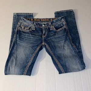 Rock Revival Janelle Straight Women’s Size 26 Embellished Distressed Blue Jeans